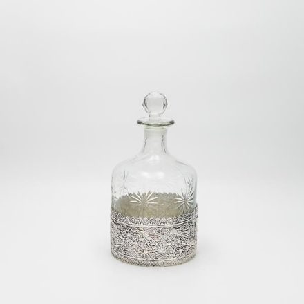 GLASS BOTTLE GLASS- METAL SILVER 13x26cm