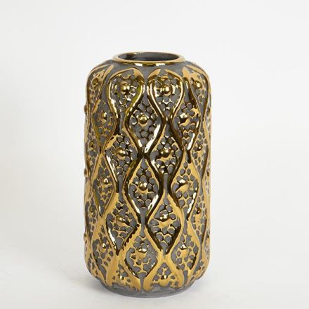 VASE CERAMIC GREY - GOLD 14.5x14.5x26cm