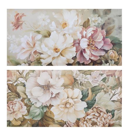 S/2 ΠΙΝΑΚΕΣ ΚΑΜΒΑΣ ΜΕ ΛΟΥΛΟΥΔΙΑ ΛΕΥΚΟΙ - ΡΟΖ - ΠΡΑΣΙΝΟΙ 40x80cm