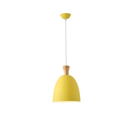 PENDANT LIGHT METAL-WOOD ROUND SINGLE LIGHT 1XΕ27 MAX 15W Ø230X1370mm YELLOW-WOOD ARTE ILLUMINA SIMPLO