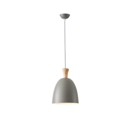 PENDANT LIGHT METAL-WOOD ROUND SINGLE LIGHT 1XΕ27 MAX 15W Ø230X1370mm GREY-WOOD ARTE ILLUMINA SIMPLO
