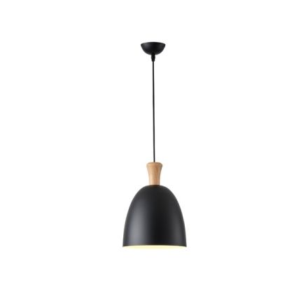 PENDANT LIGHT METAL-WOOD ROUND SINGLE LIGHT 1XΕ27 MAX 15W Ø230X1370mm BLACK-WOOD ARTE ILLUMINA SIMPLO