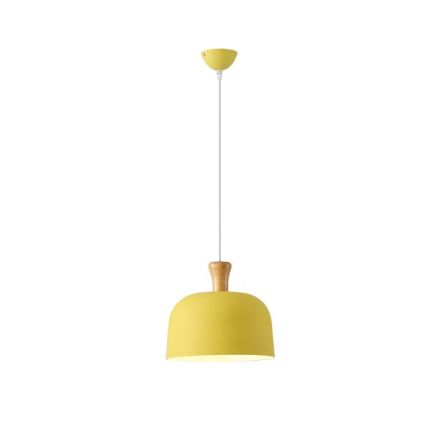 PENDANT LIGHT METAL-WOOD ROUND SINGLE LIGHT 1XΕ27 MAX 15W Ø270X1300mm YELLOW-WOOD ARTE ILLUMINA SMOOTH