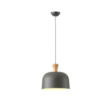 PENDANT LIGHT METAL-WOOD ROUND SINGLE LIGHT 1XΕ27 MAX 15W Ø270X1300mm GREY-WOOD ARTE ILLUMINA SMOOTH