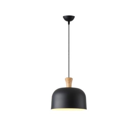 PENDANT LIGHT METAL-WOOD ROUND SINGLE LIGHT 1XΕ27 MAX 15W Ø270X1300mm BLACK-WOOD ARTE ILLUMINA SMOOTH