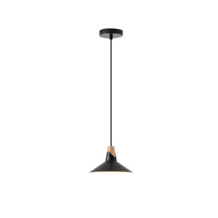 PENDANT LIGHT METAL-WOOD SINGLE LIGHT 1ΧE27 MAX 15W Ø180X1140mm BLACK-WOOD ARTE ILLUMINA CHROMA