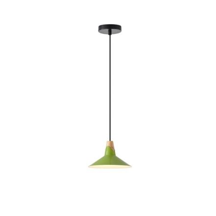 PENDANT LIGHT METAL-WOOD SINGLE LIGHT 1XE27 MAX 15W Ø180X1140mm GREEN-WOOD ARTE ILLUMINA CHROMA
