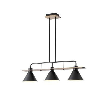 PENDANT LIGHT WOOD-METAL 3LIGHT 3XΕ27 MAX 15W 780X180X865mm BLACK ARTE ILLUMINA CONO