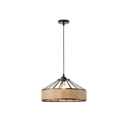 PENDANT LIGHT ROPE-METAL SINGLE LIGHT Ε27 MAX 15W Ø400X1300mm BLACK-KHAKI ARTE ILLUMINA HELIOS