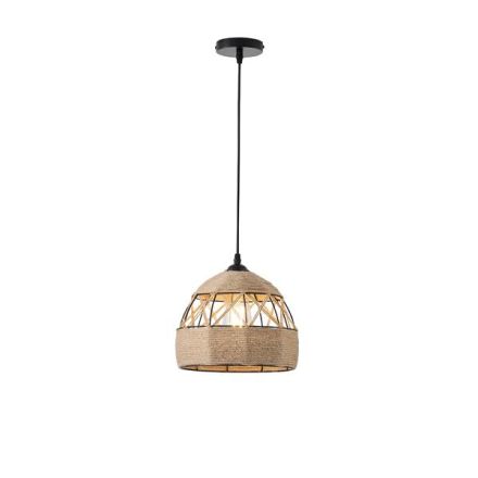 PENDANT LIGHT ROPE-METAL SINGLE LIGHT Ε27 MAX 15W Ø250X1290mm BLACK-KHAKI ARTE ILLUMINA HELIOS