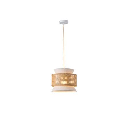 PENDANT LIGHT METAL-FABRIC SINGLE LIGHT 1XE27 MAX 15W Ø260X1260mm CREAM-ΜΑΤ WHITE ARTE ILLUMINA ISLA
