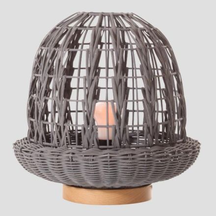PORTABLE E27 BASE WOOD&RATTAN Ø29X30cm GREY ARTE ILLUMINA