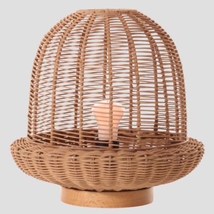 PORTABLE E27 BASE WOOD&RATTAN Ø29X30cm CREAM ARTE ILLUMINA