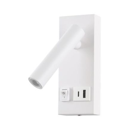 WALL READING BED LIGHT WITH USB TYPE C ALUMINUM-METAL LED 2W 140Lm 3000K 150X60X145mm 100-240AC WHITE ARTE ILLUMINA CHARGE