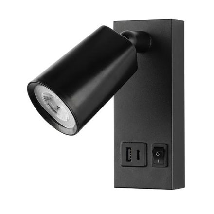 ΑΠΛΙΚΑ ΚΡΕΒΑΤΙΟΥ ΑΝΑΓΝΩΣΗΣ ΜΕ USB TYPE C ΜΕΤΑΛΛΟ-ΠΛΑΣΤΙΚΟ LED 5W 450Lm 3000K 155X63X150mm ΜΑΥΡΗ ARTE ILLUMINA C-LUX