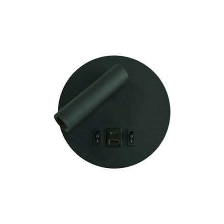 WALL MOUNTED READING DOUBLE LIGHT ALUMINIUM 3+7W 150+500Lm 3000K Φ150x70mm WITH USB TYPE C BLACK ARTE ILLUMINA ATLAS
