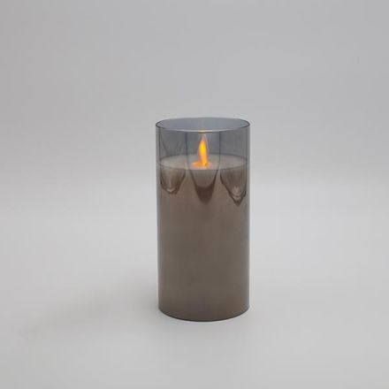 LED BATTERY CANDLE WITH FLICKERING FLAME, WITH GLASS, SMOKE, WITH TIMER, 7,5x15cm