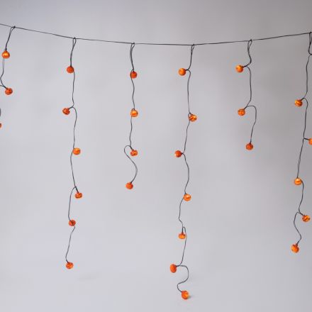 ICICLE, 50 LED 3mm, DECORATIVE HALLOWEEN PUMPKINS, BATTERY BOX 3xAA, TIMER, BLACK PVC WIRE, WARM WHITE LED (H106 x W180cm, 4/7/3/6), IP20
