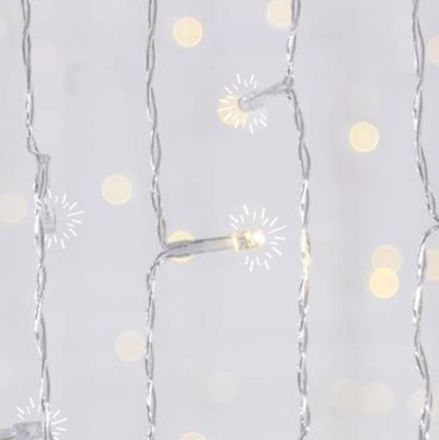 CURTAIN, 500 FLASH LED 5mm, 31V ADAPTOR, 4 CONNECTORS UP TO 3 SET, TRANSPARENT PVC WIRE, WARM WHITE LED (H250 x L300cm, 20 LINES x 25 LED), LEAD WIRE 3m, IP44
