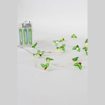 LINE, 20 LED 3mm, DECORATIVE ACRYLIC MISTLETOE, BATTERY BOX 3xAA, TIMER, SILVER COPPER WIRE, WARM WHITE LED PER 10cm, LEAD WIRE 30cm, IP20