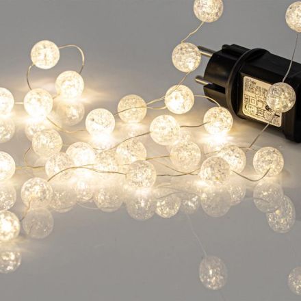 LINE, 100 MINI LED, ACRYLIC BALLS 2cm, 4.5V ADAPTOR, STEADY, SILVER COPPER WIRE, WARM WHITE LED PER 5cm, LEAD WIRE 3m, IP44