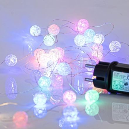 ΣΕΙΡΑ, 100 MINI LED, ΑΚΡΥΛΙΚΕΣ ΜΠΑΛΙΤΣΕΣ Φ2cm, 4.5V ΜΕΤΑΣΧΗΜΑΤΙΣΤΗ, ΑΣΗΜΙ ΧΑΛΚΙΝΟ ΚΑΛΩΔΙΟ, OPAL ΧΡΩΜΑΤΙΣΤΟ LED ΑΝΑ 5cm, ΠΡΟΕΚΤΑΣΗ ΠΑΡΟΧΗΣ 3m, IP44