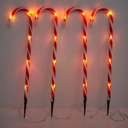 LINE, 4 RED & WHITE PLASTIC CANDIES 70cm, Φ2.5cm, SOLAR PANEL WITH LIGHT SENSOR, 8 M/F, 40 WARM WHITE LED PER 50cm, LEAD WIRE 1.5m, IP44