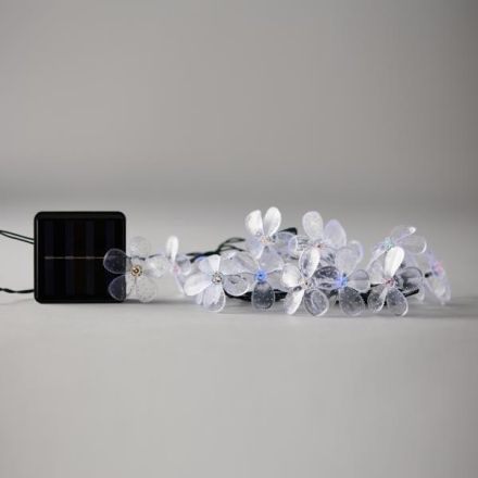 LINE, 80 LED 5mm, FLOWERS, SOLAR PANEL WITH LIGHT SENSOR, 8 M/F, GREEN PVC WIRE, MULTI LED PER 10cm, LEAD WIRE 1m, IP44