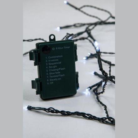 ΣΕΙΡΑ, 192 LED 3mm, ΜΠΑΤΑΡΙΑΣ 3xAA, 8 ΠΡΟΓΡΑΜΜΑΤΑ & ΜΝΗΜΗ, TIMER, ΠΡΑΣΙΝΟ PVC ΚΑΛΩΔΙΟ, ΛΕΥΚΟ LED ANA 10cm, ΠΡΟΕΚΤΑΣΗ ΠΑΡΟΧΗΣ 30cm, IP44 (DISPLAY BOX 16τμχ)