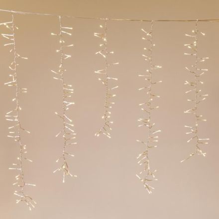 ICICLE CLUSTER, 480 LED 3mm, 36V ADAPTOR, 8 M/F, 4 CONNECTORS UP TO 3 SET, TRANSPARENT PVC WIRE, WARM WHITE LED (H100 x W200cm, 30/40/50/50/40/30), LEAD WIRE 3m, IP44