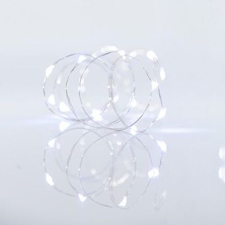 LINE, 100 MINI LED, ADAPTOR, 8 M/F & MEMORY, SILVER COPPER WIRE, WHITE LED PER 10 cm, LEAD WIRE 5m, IP44