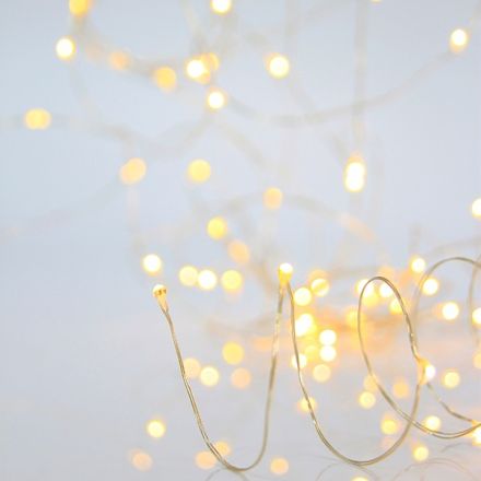 LINE, 100 MINI LED, ADAPTOR, STEADY, SILVER COPPER WIRE, WARM WHITE LED PER 10cm, LEAD WIRE 5m, IP44