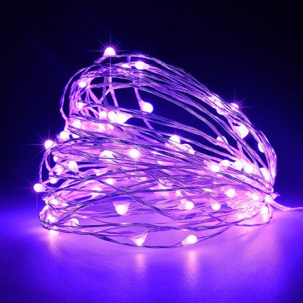 LINE, 100 MINI LED, ADAPTOR, STEADY, SILVER COPPER WIRE, PURPLE LED PER 10cm, LEAD WIRE 5m, IP44