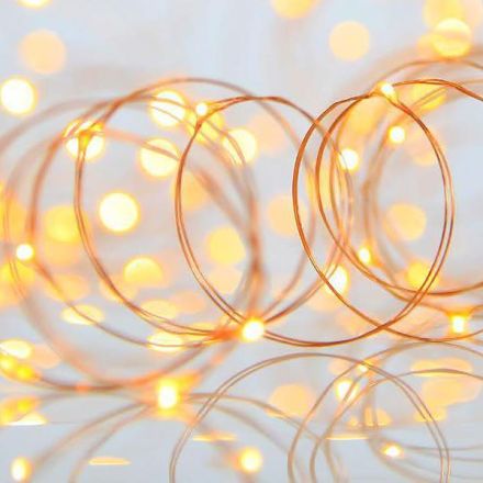 LINE, 100 MINI LED, ADAPTOR, STEADY, BRONZE COPPER WIRE, WARM WHITE LED PER 10cm, LEAD WIRE 5m, IP44