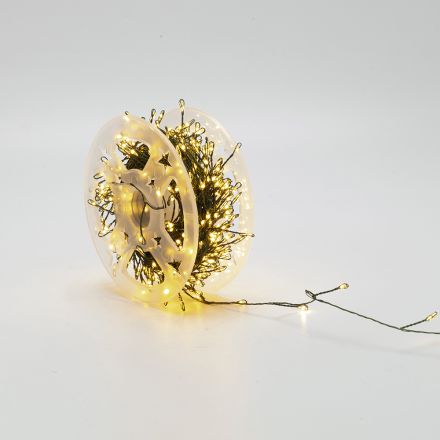 CLUSTER 20m, 400 MINI LED, ΜΕΤΑΣΧΗΜΑΤΙΣΤΗ, 8 ΠΡΟΓΡΑΜΜΑΤΑ & ΜΝΗΜΗ, ΠΡΑΣΙΝΟ ΧΑΛΚΙΝΟ ΚΑΛΩΔΙΟ, ΘΕΡΜΟ ΛΕΥΚΟ LED, ΠΡΟΕΚΤΑΣΗ ΠΑΡΟΧΗΣ 3m, IP44 (ROLL PACK)