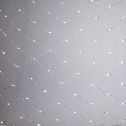 NET, 150 MINI MILKY LED, 27V ADAPTOR, STEADY, TRANSPARENT FLAT COPPER WIRE, WARM WHITE LED (H250 x W200cm), LEAD WIRE 5m, IP44