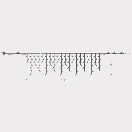 ICICLE, 144 LED 5mm WITH CUPS, 230V, 3 CONNECTORS UP TO 8 SET, GREEN RUBBER WIRE, WHITE LED (H60 x W300cm, 5/7/5/7), LEAD WIRE 1.5m, IP65
