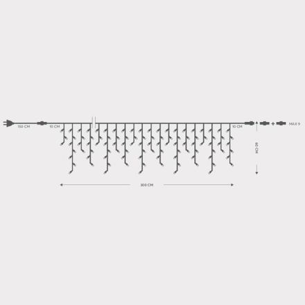 ICICLE, 144 LED 5mm WITH CUPS, 230V, 3 CONNECTORS UP TO 8 SET, GREEN RUBBER WIRE, WARM WHITE LED (H60 x W300cm, 5/7/5/7), LEAD WIRE 1.5m, IP65