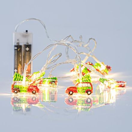 LINE, 10 LED 5mm, ACRYLIC CARS 3.7cm, BATTERY BOX 2xAA, TRANSPARENT PVC WIRE, WARM WHITE LED PER 10cm, LEAD WIRE 50cm, IP20