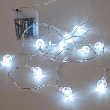 LINE, 10 LED 5mm, ACRYLIC TRANSPARENT BALLS 1.8cm, BATTERY BOX 3xAA, TRANSPARENT PVC WIRE, WHITE LED PER 15cm, LEAD WIRE 50cm, IP20