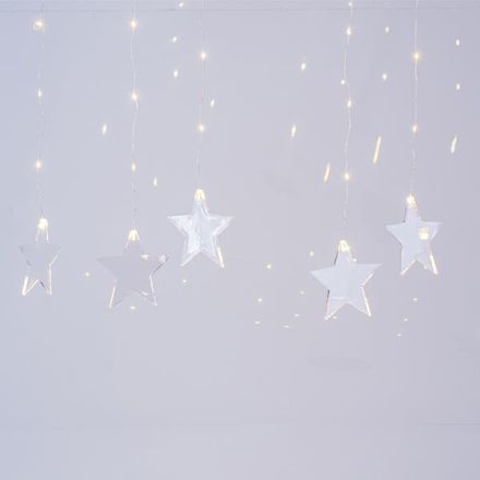 CURTAIN, 47 MINI LED, 4.5V ADAPTOR, 7 ACRYLIC STARS, SILVER COPPER WIRE, WARM WHITE LED (H80 x W120cm), LEAD WIRE 3m, IP44