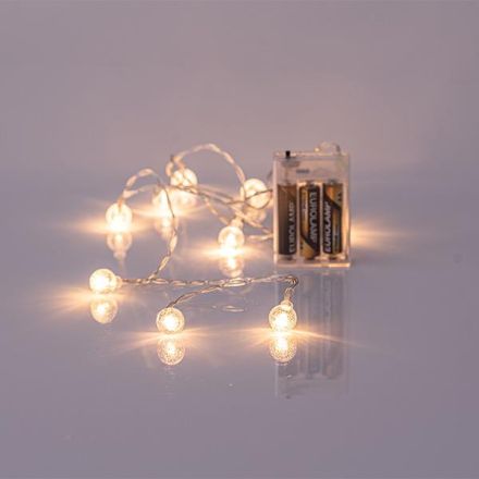 ΣΕΙΡΑ, 10 LED 5mm, ΑΚΡΥΛΙΚΕΣ ΔΙΑΦΑΝΕΣ ΜΠΑΛΕΣ 1.8cm, ΜΠΑΤΑΡΙΑΣ 3xAA, ΔΙΑΦΑΝΟ PVC ΚΑΛΩΔΙΟ, ΘΕΡΜΟ ΛΕΥΚΟ LED ΑΝΑ 15cm, ΠΡΟΕΚΤΑΣΗ ΠΑΡΟΧΗΣ 50cm, IP20
