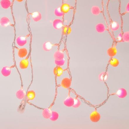 ΣΕΙΡΑ, 100 LED 3mm, ΛΕΥΚΕΣ & ΡΟΖ ΥΦΑΣΜΑΤΙΝΕΣ ΜΠΑΛΕΣ Φ2cm, 4.5V ΜΕΤΑΣΧΗΜΑΤΙΣΤΗ, 4 ΕΠΕΚΤΑΣΕΙΣ ΕΩΣ 3 ΣΕΤ, ΔΙΑΦΑΝΟ PVC ΚΑΛΩΔΙΟ, ΘΕΡΜΟ ΛΕΥΚΟ LED ΑΝΑ 5cm, ΠΡΟΕΚΤΑΣΗ ΠΑΡΟΧΗΣ 3m, IP44
