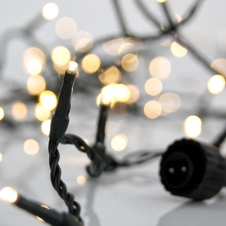 LINE, 100 LED 3mm, 31V ADAPTOR, 4 CONNECTORS UP TO 3 SET, GREEN PVC WIRE, WARM WHITE LED PER 5cm, LEAD WIRE 3m, IP44