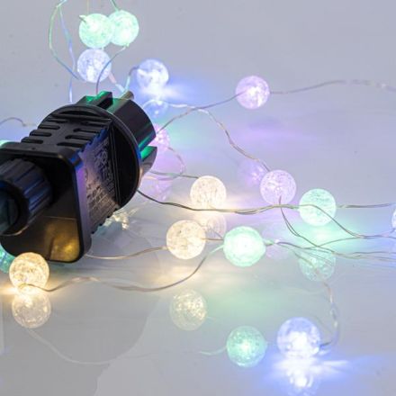 CURTAIN, 140 MINI LED, CRACKLE EFFECT BALLS 1.3cm, 31V ADAPTOR, 4 CONNECTORS UP TO 3 SET, SILVER COPPER WIRE, MULTI LED (H150 x W100cm, 10 LINES x 14 LED), LEAD WIRE 3m, IP44