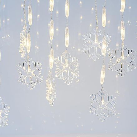 ΒΡΟΧΗ, 56 LED 5mm, 14 ΧΙΟΝΟΝΙΦΑΔΕΣ 11cm, 3.4V ΜΕΤΑΣΧΗΜΑΤΙΣΤΗ, ΔΙΑΦΑΝΟ PVC ΚΑΛΩΔΙΟ, ΘΕΡΜΟ ΛΕΥΚΟ LED (H80 x W300cm, 6/7/5), ΠΡΟΕΚΤΑΣΗ ΠΑΡΟΧΗΣ 3m, IP44