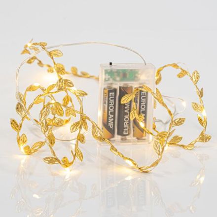 ΦΩΤΙΖΟΜΕΝΗ ΓΙΡΛΑΝΤΑ ΜΕ ΥΦΑΣΜΑΤΙΝΑ ΧΡΥΣΑ ΦΥΛΛΑ, 16 MINI LED, ΜΠΑΤΑΡΙΑΣ 3xAA, ΧΡΟΝΟΔΙΑΚΟΠΤΗ, ΘΕΡΜΟ ΛΕΥΚΟ LED ANA 10cm, ΠΡΟΕΚΤΑΣΗ ΠΑΡΟΧΗΣ 30cm, IP20