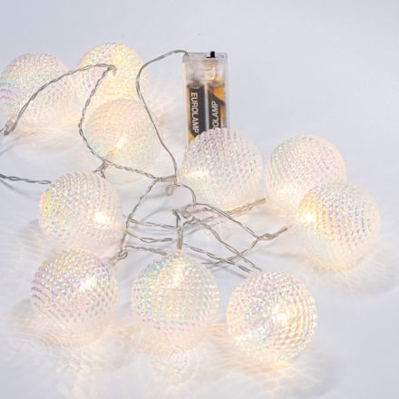 ΣΕΙΡΑ, 10 LED 5mm, ΔΙΑΦΑΝΕΣ ΙΡΙΔΙΖΟΥΣΕΣ ΑΝΑΓΛΥΦΕΣ ΜΠΑΛΕΣ, ΜΠΑΤΑΡΙΑΣ 2xAA, ΔΙΑΦΑΝΟ PVC ΚΑΛΩΔΙΟ, ΘΕΡΜΟ ΛΕΥΚΟ LED ΑΝΑ 15cm, ΠΡΟΕΚΤΑΣΗ ΠΑΡΟΧΗΣ 30cm, IP20