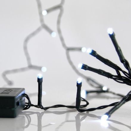 LINE, 50 LED 5mm, BATTERY BOX 3xAA, TIMER, GREEN PVC WIRE, WHITE LED PER 10cm, LEAD WIRE 50cm, IP20