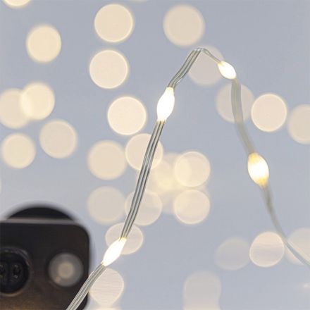LINE, 300 MINI LED, ADAPTOR, 8 M/F & MEMORY, TRANSPARENT FLAT COPPER WIRE, DAYLIGHT LED PER 5cm, LEAD WIRE 5m, IP44
